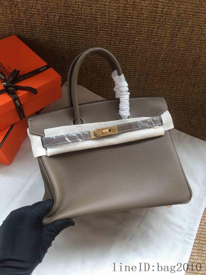 愛馬仕HERMES Birkin 鉑金包 大象灰 進口小牛皮 金銀扣 皮質細膩柔軟 時尚女手提包  tdher1142